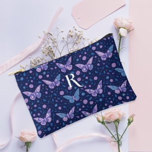 Chic Boho Lila Butterfly Pattern Monogramm Zubehörtasche