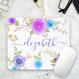 Chic boho lila florale Aquarellschrift Mousepad