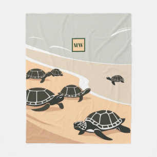 Chic boho minimalistische Meeresschildkröten Monog Fleecedecke