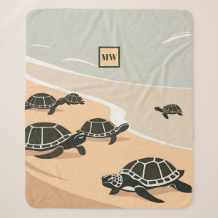 Chic boho minimalistische Meeresschildkröten Monog Sherpadecke