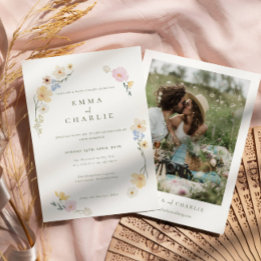 Chic Boho Pastell Blumen Hochzeitsfoto Einladung