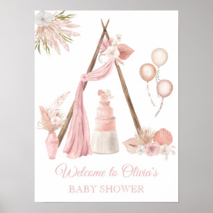 Chic Boho Pink Bläsertücher Dusche Begrüßungsppost Poster