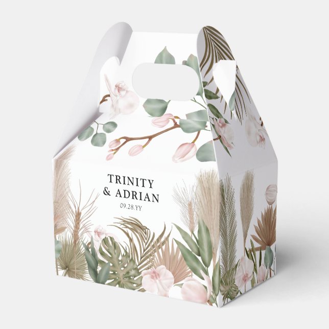 Chic Boho Pink Orchideen & Getrocknete Blätter Hoc Geschenkschachtel (Vorderseite)