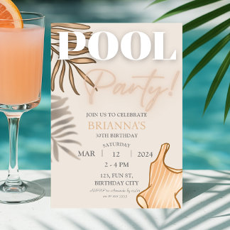 Chic Boho Pool Party Frauen Tropischer Geburtstag Einladung