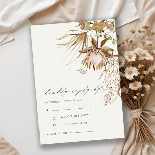 Chic Boho Protea Dry Palm Floral Wedding RSVP Begleitkarte