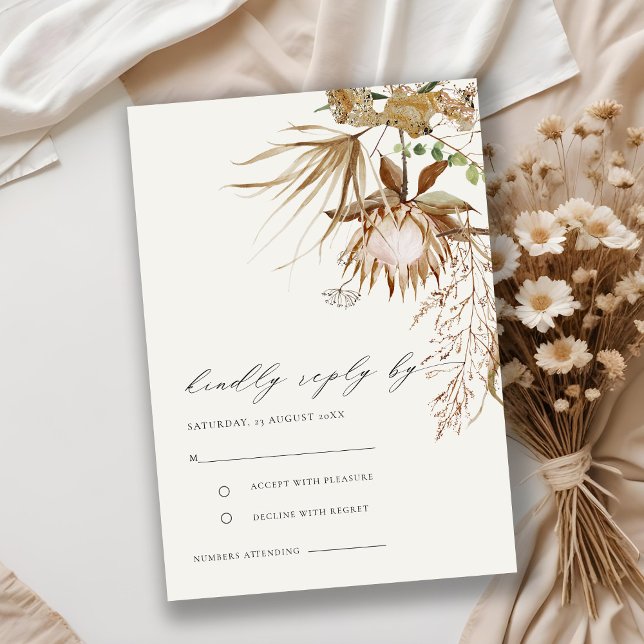Chic Boho Protea Dry Palm Floral Wedding RSVP Begleitkarte (Von Creator hochgeladen)