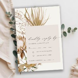 Chic Boho Protea Dry Palm Floral Wedding RSVP Begleitkarte