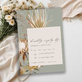 Chic Boho Protea Dry Palm Floral Wedding RSVP Begleitkarte