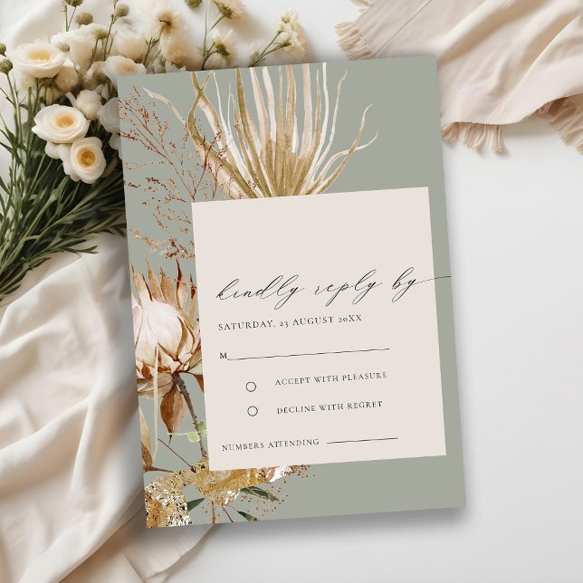 Chic Boho Protea Dry Palm Floral Wedding RSVP Begleitkarte (Von Creator hochgeladen)
