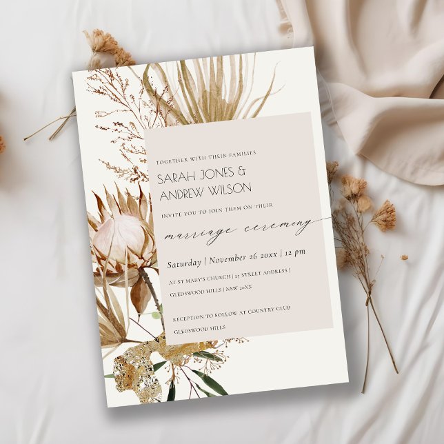 Chic Boho Protea Sec Palm Floral Invitation de mar (Créateur téléchargé)
