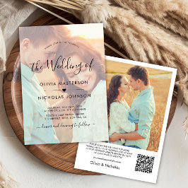 Chic Boho Script Foto Overlay QR Code Hochzeit Einladung