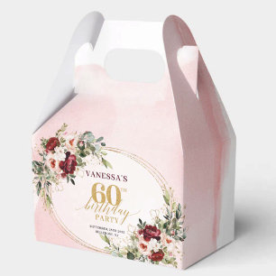 Chic Boho Tiefrotes Blumengeschenkbox zum 60. Gebu Geschenkschachtel
