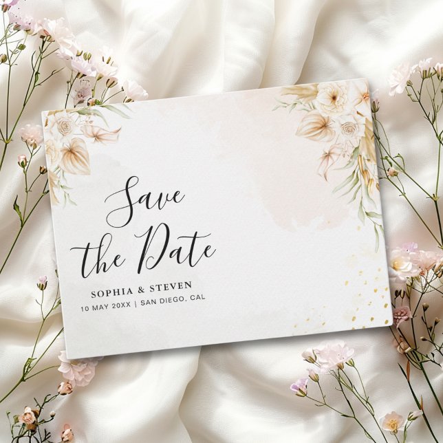 Chic Boho Wedding with Beige and Yellow Blooms Postkarte (Von Creator hochgeladen)