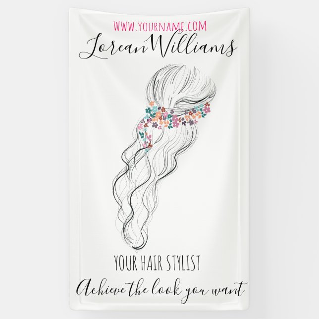 Chic boho Wildblume Hochzeitshaar Stylist Banner (Vertikal)