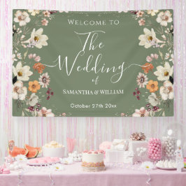 Chic Boho Wildblume Rustic Sage Green Wedding Banner