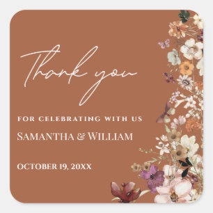 Chic Boho Wildblume Rustic Terracotta Wedding Quadratischer Aufkleber