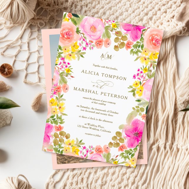 Chic Boho Wildblumen Garten Foto Hochzeit Einladung (Chic Boho wildflowers garden photo wedding Invitation)