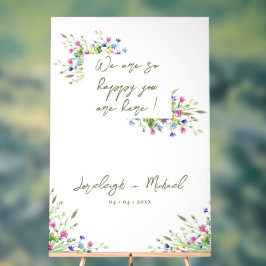 Chic Boho Wildblumen Script Große Hochzeit Zeichen Acrylschild