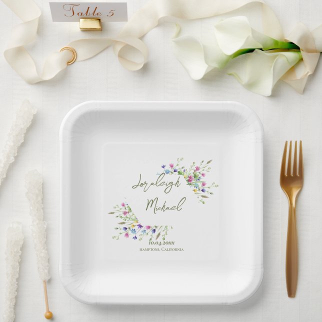 Chic Boho Wildblumen Wedding Pappteller (Hochzeit)