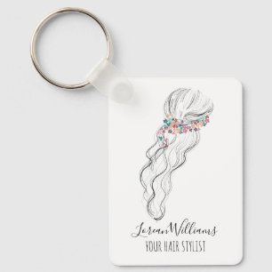 Chic boho Wildflower Hochzeit Frisuren-Stylist QR Schlüsselanhänger