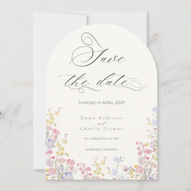 Chic Boho wildflowers Wedding Save the Date Einladung (Vorderseite)