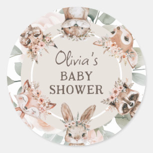 Chic Boho Woodland Animals Baby Dusche Runder Aufkleber