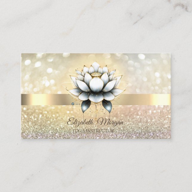 Chic Bokeh Gold, stilvoller Lotus Yoga Visitenkarte (Vorderseite)