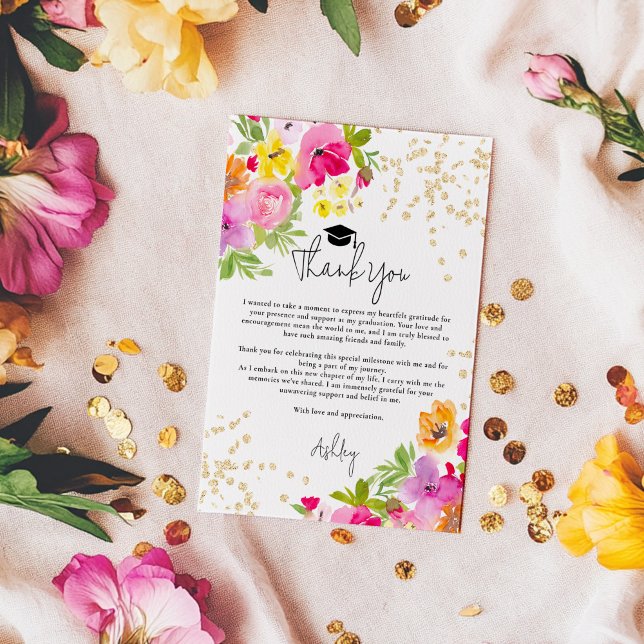 Chic Bold Boho Glitzer Watercolor Abschluss Dankeskarte (Chic Bold Boho Glitter Watercolor Graduation Thank You Card)