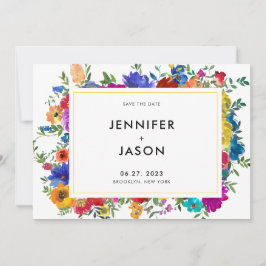 Chic Bold Color Rose und Peonies Wedding Save The Date