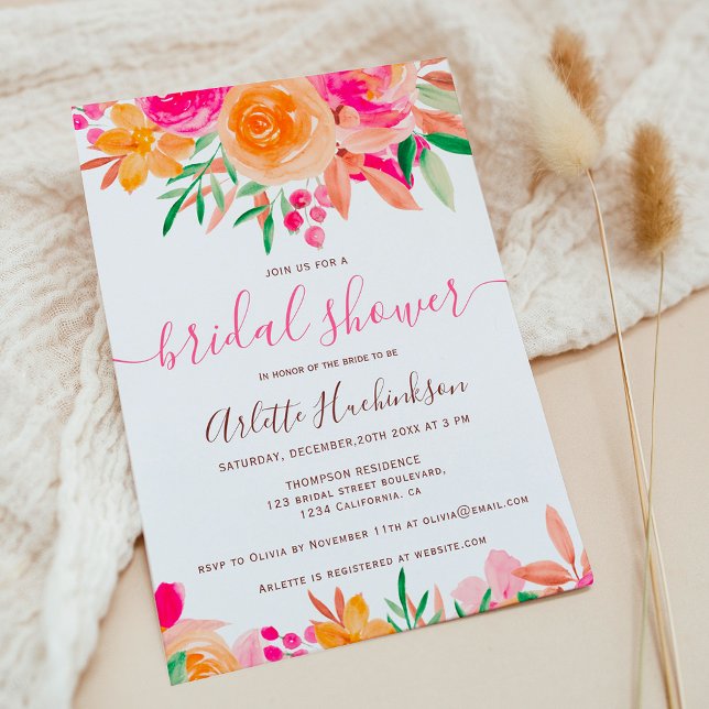 Chic Bold Fall florfarbenes Brautparty Einladung (Chic Bold fall floral watercolor bridal shower Invitation)