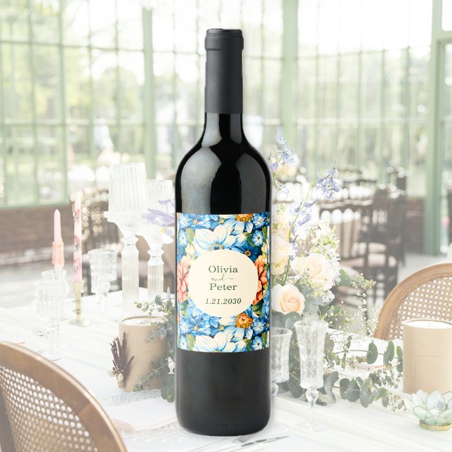 Chic Bold Floral Wedding Weinetikett (Chic Bold Floral Wedding Wine Label)