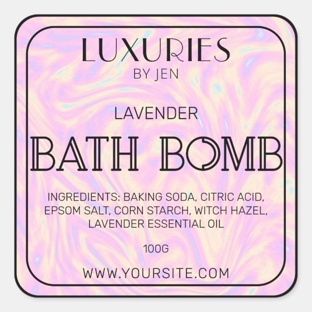 Chic Bold Modern Holographic Bath Bomb Wellness-Ce Quadratischer Aufkleber (Vorderseite)