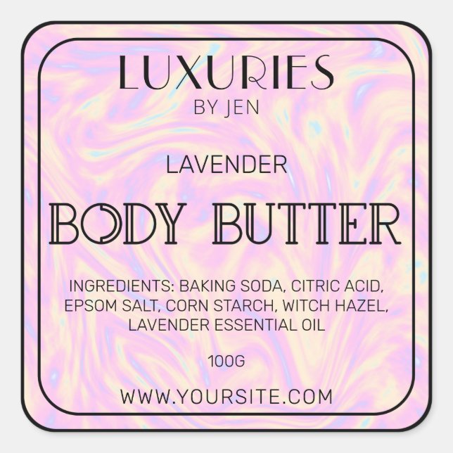 Chic Bold Modern Holographic Body Butter Wellness- Quadratischer Aufkleber (Vorderseite)