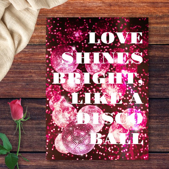 Chic Bold Pink Glitzer Retro Disco Balls Hochzeit Einladung (Front)