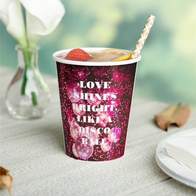 Chic Bold Pink Glitzer Retro Disco Balls Hochzeit Pappbecher (In Situ)
