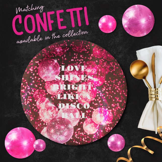 Chic Bold Pink Glitzer Retro Disco Balls Hochzeit Pappteller (Front)