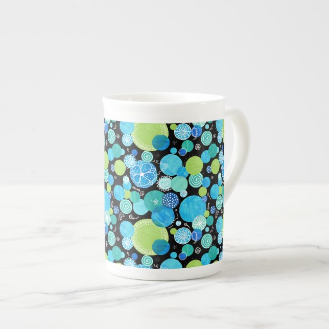 Chic Bone China Tasse, Quirky Blue Moons Muster Prozellantasse (Vorderseite Rechts)