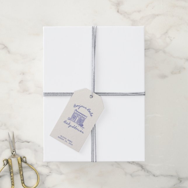 Chic Bonjour bebe baby shower Geschenkanhänger (Mit Garn)