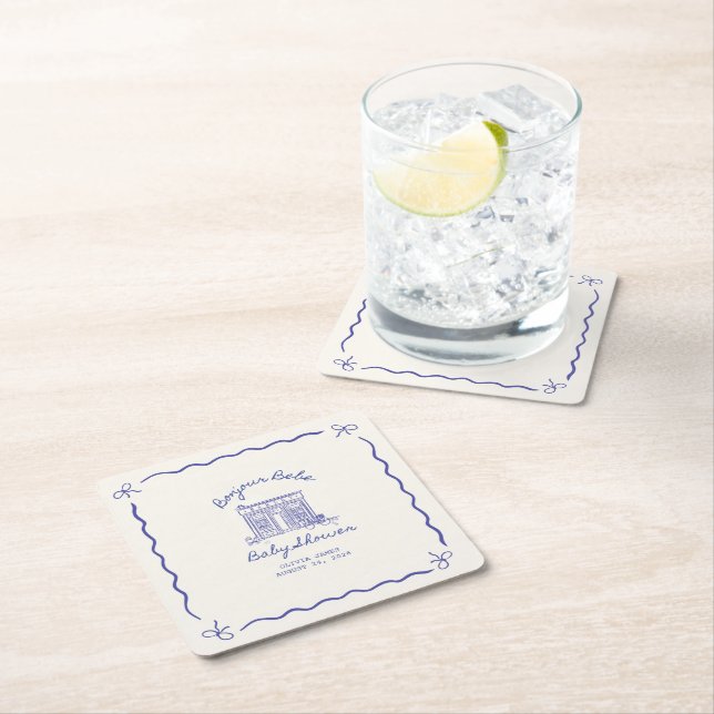 Chic Bonjour bebe baby shower Rechteckiger Pappuntersetzer (Vor Ort)