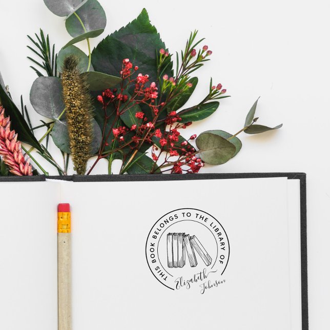 Chic Bookcase Elegante Round Custom Library Books Gummistempel (Von Creator hochgeladen)