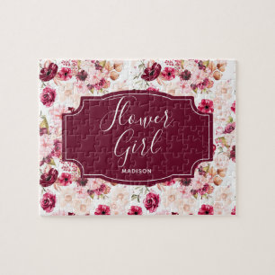 Chic Bordeaux und rosa Aquarell-Blumen Blumenmädch