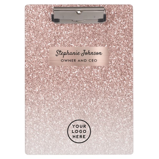 Chic Boss Lady CEO Logo Rose Gold Glitzer Ombre Klemmbrett (Vorderseite)