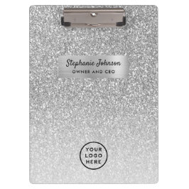 Chic Boss Lady CEO Logo Silver Glitzer Ombre Klemmbrett