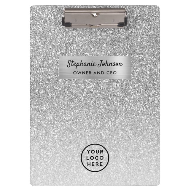 Chic Boss Lady CEO Logo Silver Glitzer Ombre Klemmbrett (Vorderseite)