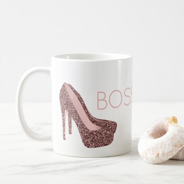 Chic Boss Lady| Rose Gold Rosa Glitzer Schuhe Kaffeetasse (Mit Donut)