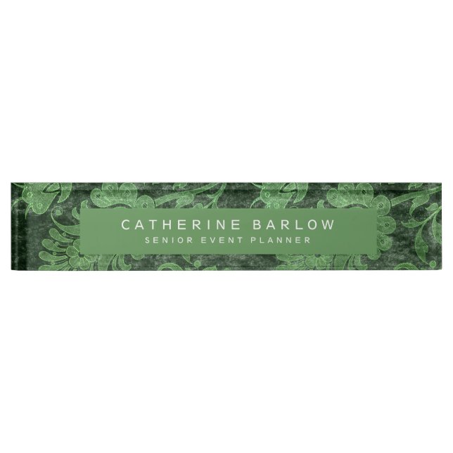 Chic Botanic Green Antique Bloral Namensplakette (Vorderseite)