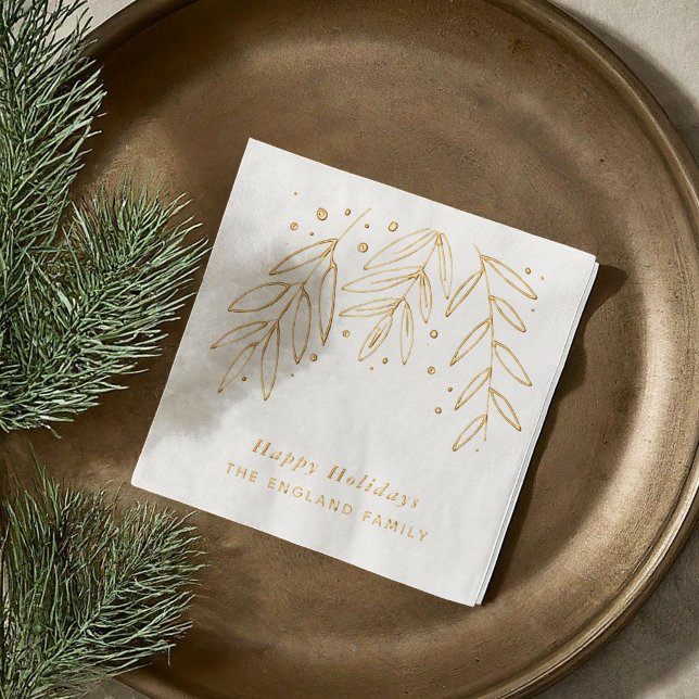 Chic Botanic Sprigs Holiday Gold Servietten Mit Folie (Chic Botanical Sprigs Holiday Gold Foil Napkins)