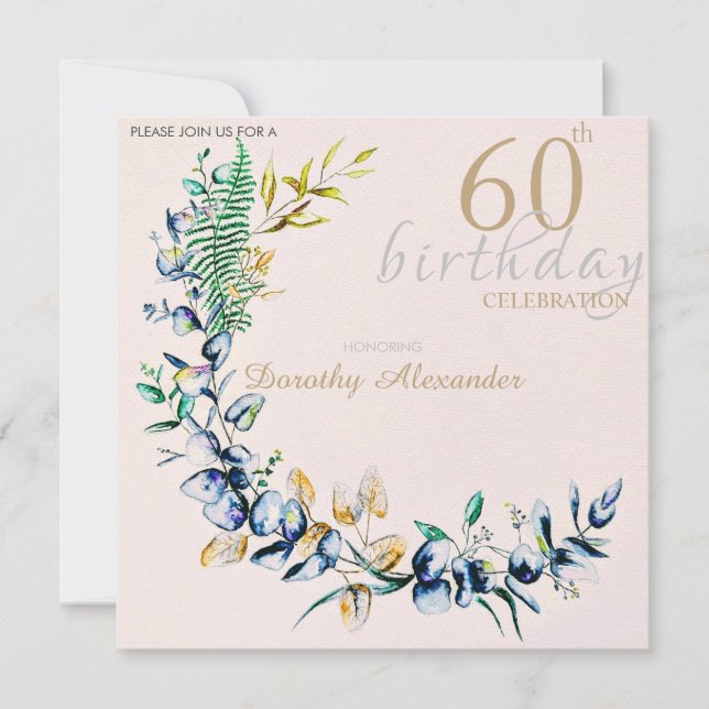 Chic Botanic Wreath Milestone Geburtstag Einladung (Vorderseite)