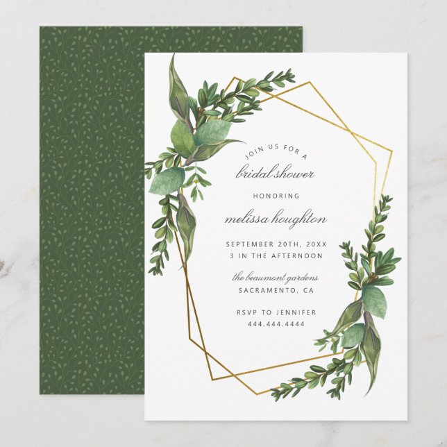 Chic Botanical Blätter Gold Geometric Brautparty Einladung (Vorne/Hinten)