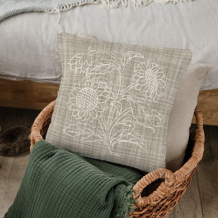 Chic Botanical Elfenbein Sonnenblumen auf dunkelbe Kissen